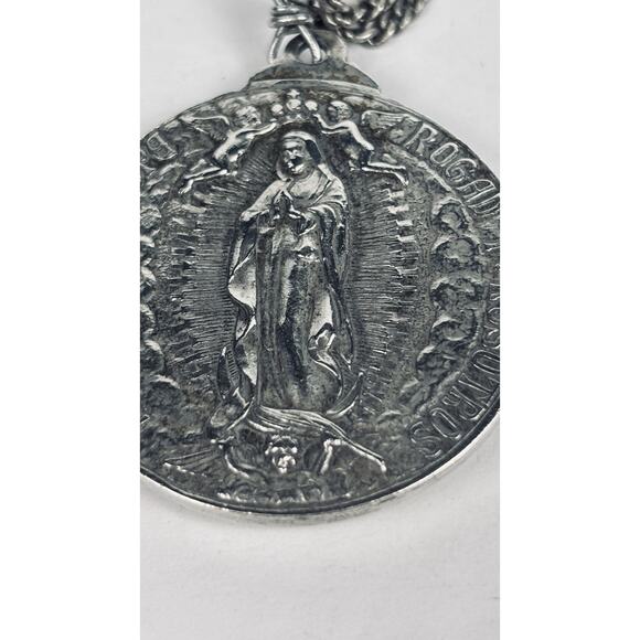Vintage Sterling Creed Jesus/Our Lady Guadalupe Pendant Vintage Pendant 1.5" 31g - Picture 5 of 10